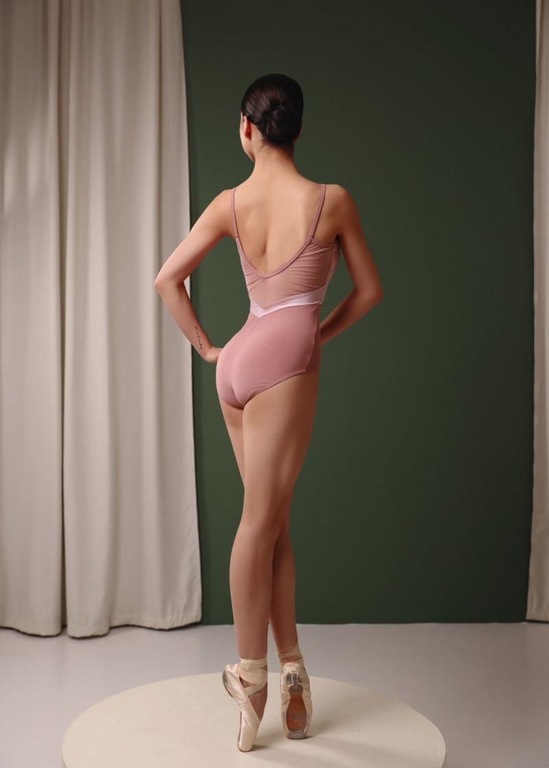 LUNA camisole leotard by Grand Prix nylon+flocked mesh, nostalgia rose, M