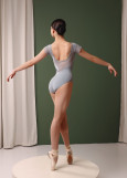 AURORA short sleeve leotard by Grand Prix nylon+flocked mesh, frosty grass, S