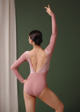 ALBA long sleeve leotard by Grand Prix nylon+flocked mesh, nostalgia rose, S