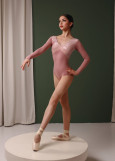 ALBA long sleeve leotard by Grand Prix nylon+flocked mesh, nostalgia rose, S