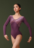 ALBA long sleeve leotard by Grand Prix nylon+flocked mesh, berry smoothie, L