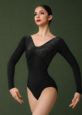 ALBA long sleeve leotard by Grand Prix nylon+flocked mesh, black, S