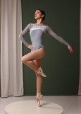 DANETTE long sleeve leotard by Grand Prix nylon+flocked mesh, frosty grass, S
