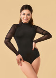 ROXY long sleeve leotard by Grand Prix polyamide micro+mesh, black, L