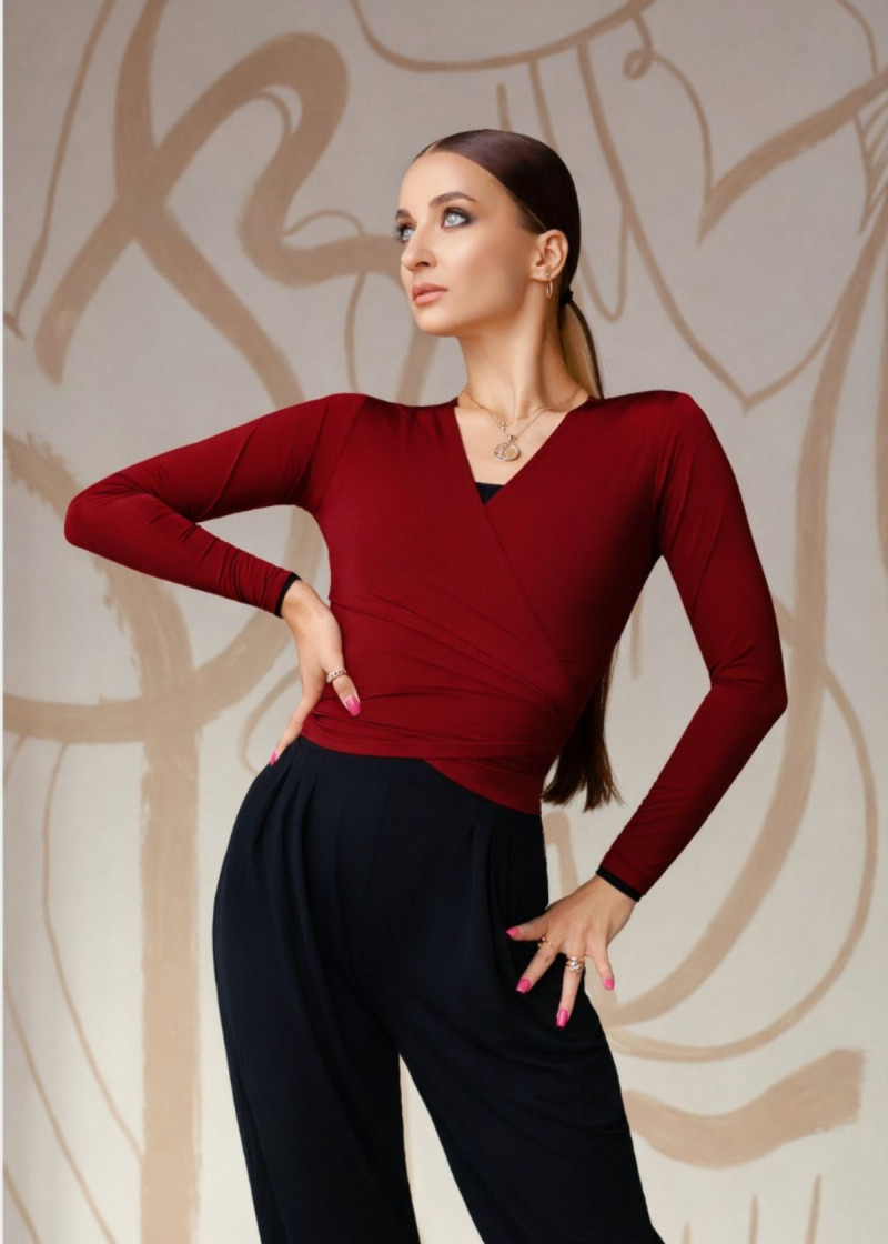 STASSI wrap top by Grand Prix polyamide micro, burgundy, L