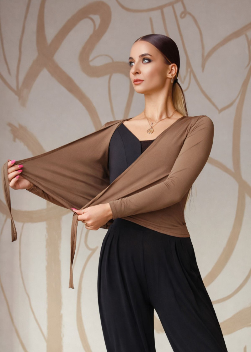 STASSI wrap top by Grand Prix polyamide micro, illusion bronze, L