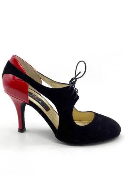 Tango shoes TALIA suede+patent, black+red, 8 cm, 3,5