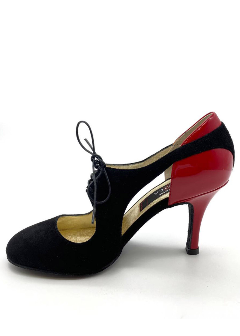 Tango shoes TALIA suede+patent, black+red, 8 cm, 3,5