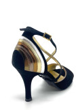 Tango shoes Luzma suede, black+gold, 8 cm, 3,5