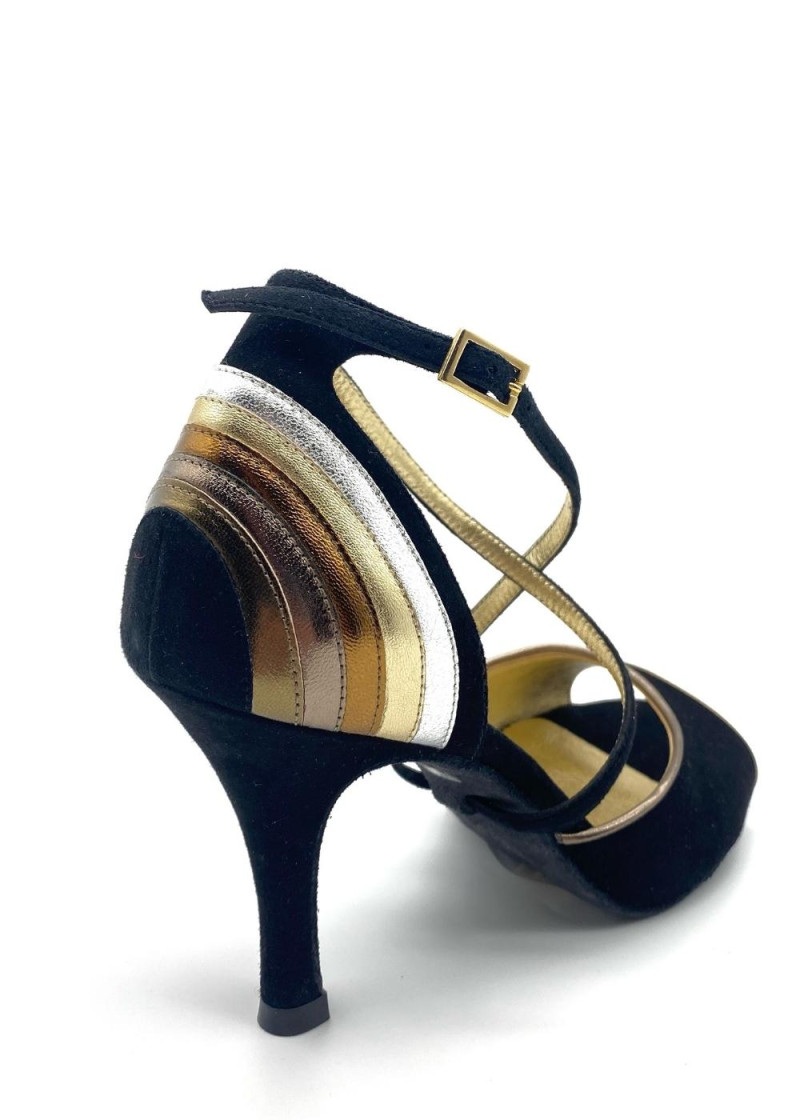 Tango shoes Luzma suede, black+gold, 8 cm, 4,5