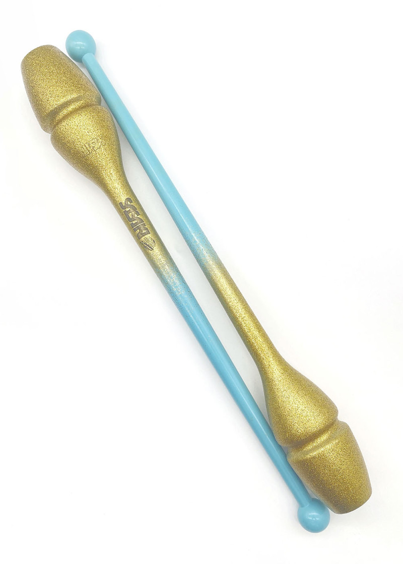 Clubs for gymnastics SASAKI NEW FIG M-34JKGH, 40.5 rubber, Light-blue x Gold (LIBUxGD), 40.5cm, 150g