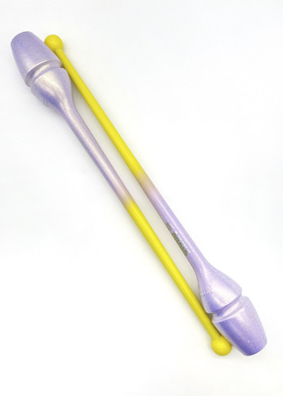 Clubs for gymnastics SASAKI NEW FIG M-34JKGH, 40.5 rubber, Yellow x Lavander (BRYxLD), 40.5cm, 150g