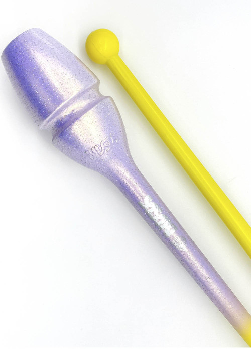 Clubs for gymnastics SASAKI NEW FIG M-34JKGH, 40.5 rubber, Yellow x Lavander (BRYxLD), 40.5cm, 150g