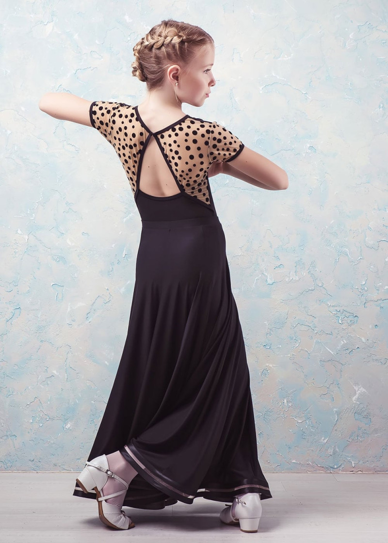 Ballroom skirt FLAMINGO 90%polyamide, 10%elastane, black, 134cm
