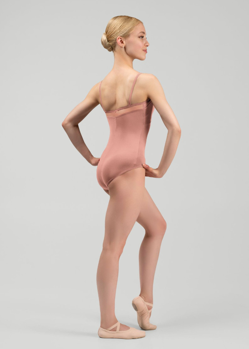 BIANCA camisole leotard by Grand Prix nylon+mesh, corall almond, M