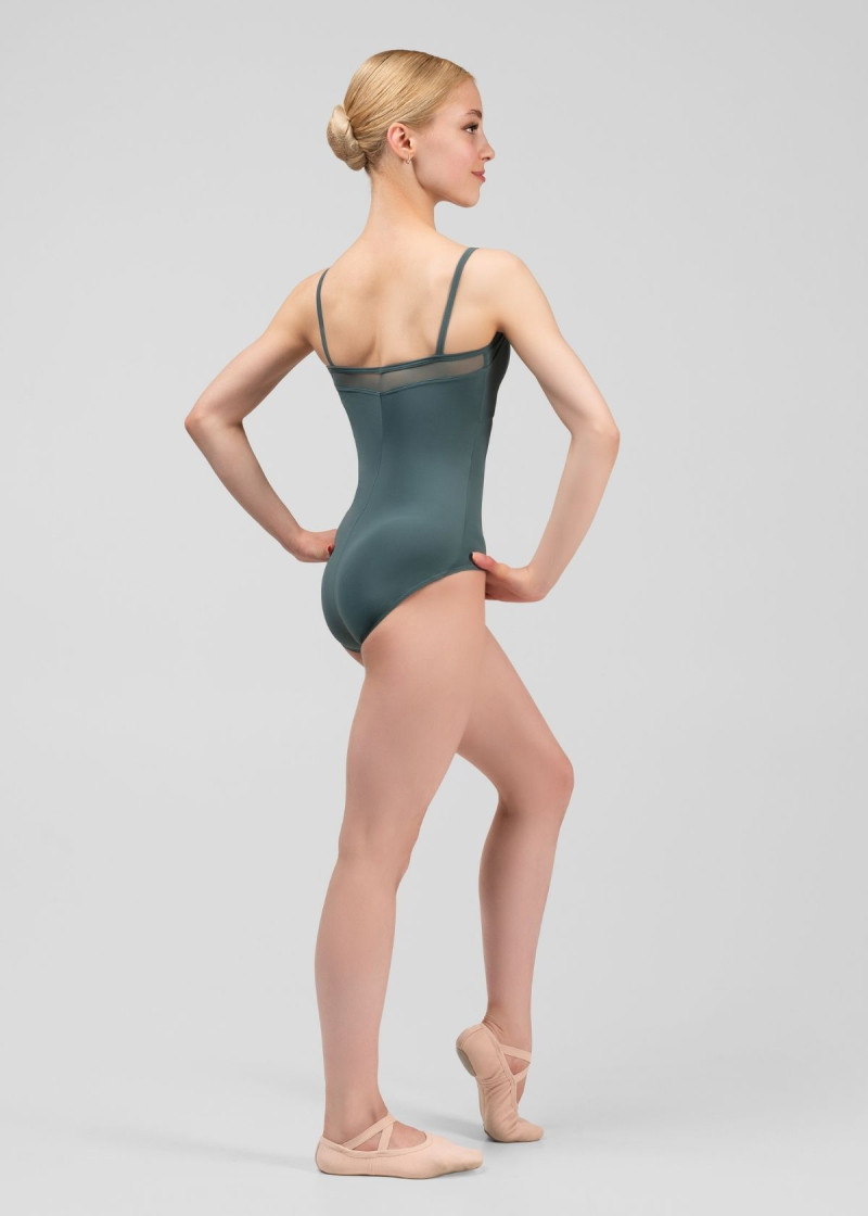 BIANCA camisole leotard by Grand Prix nylon+mesh, green lake, M