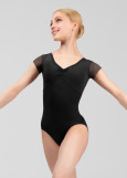 LEIA short sleeve leotard by Grand Prix nylon+mesh, black, XS