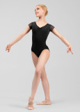 LEIA short sleeve leotard by Grand Prix nylon+mesh, black, XS