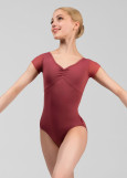LEIA short sleeve leotard by Grand Prix nylon+mesh, french rose, L
