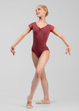 LEIA short sleeve leotard by Grand Prix nylon+mesh, french rose, L
