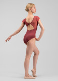 LEIA short sleeve leotard by Grand Prix nylon+mesh, french rose, L