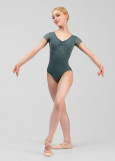LEIA short sleeve leotard by Grand Prix nylon+mesh, green lake, L