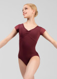 LEIA short sleeve leotard by Grand Prix nylon+mesh, italian plum, L