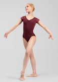 LEIA short sleeve leotard by Grand Prix nylon+mesh, italian plum, L