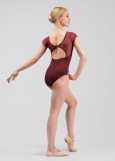 LEIA short sleeve leotard by Grand Prix nylon+mesh, italian plum, L