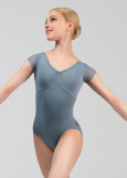 LEIA short sleeve leotard by Grand Prix nylon+mesh, niagara, L