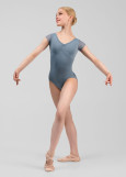 LEIA short sleeve leotard by Grand Prix nylon+mesh, niagara, L