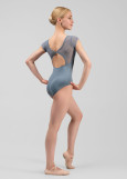 LEIA short sleeve leotard by Grand Prix nylon+mesh, niagara, L