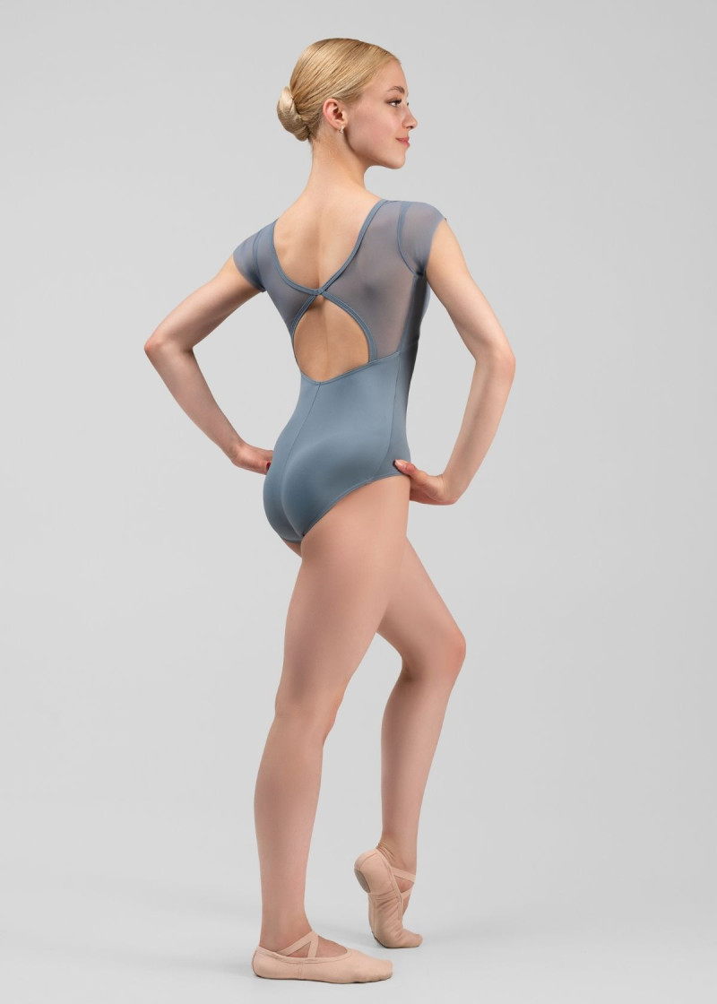 LEIA short sleeve leotard by Grand Prix nylon+mesh, niagara, L
