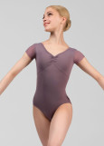 LEIA short sleeve leotard by Grand Prix nylon+mesh, vintage violet, L