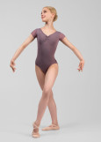 LEIA short sleeve leotard by Grand Prix nylon+mesh, vintage violet, L