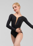 DANICA long raglan sleeve leotard by Grand Prix nylon, black, XS