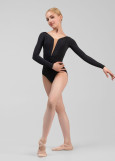 DANICA long raglan sleeve leotard by Grand Prix nylon, black, XS