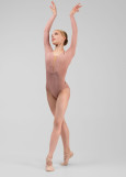 DANICA long raglan sleeve leotard by Grand Prix nylon, corall almond, M