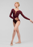DANICA long raglan sleeve leotard by Grand Prix nylon, italian plum, XS