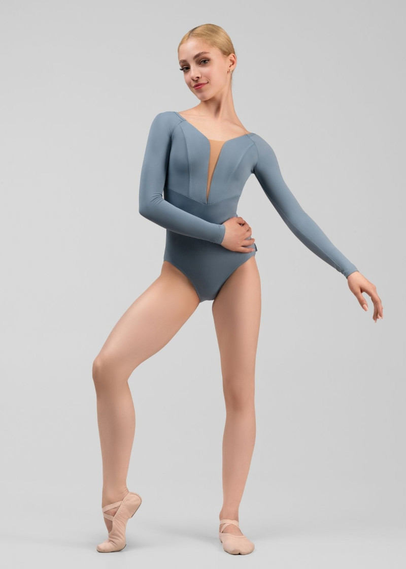DANICA long raglan sleeve leotard by Grand Prix nylon, niagara, S