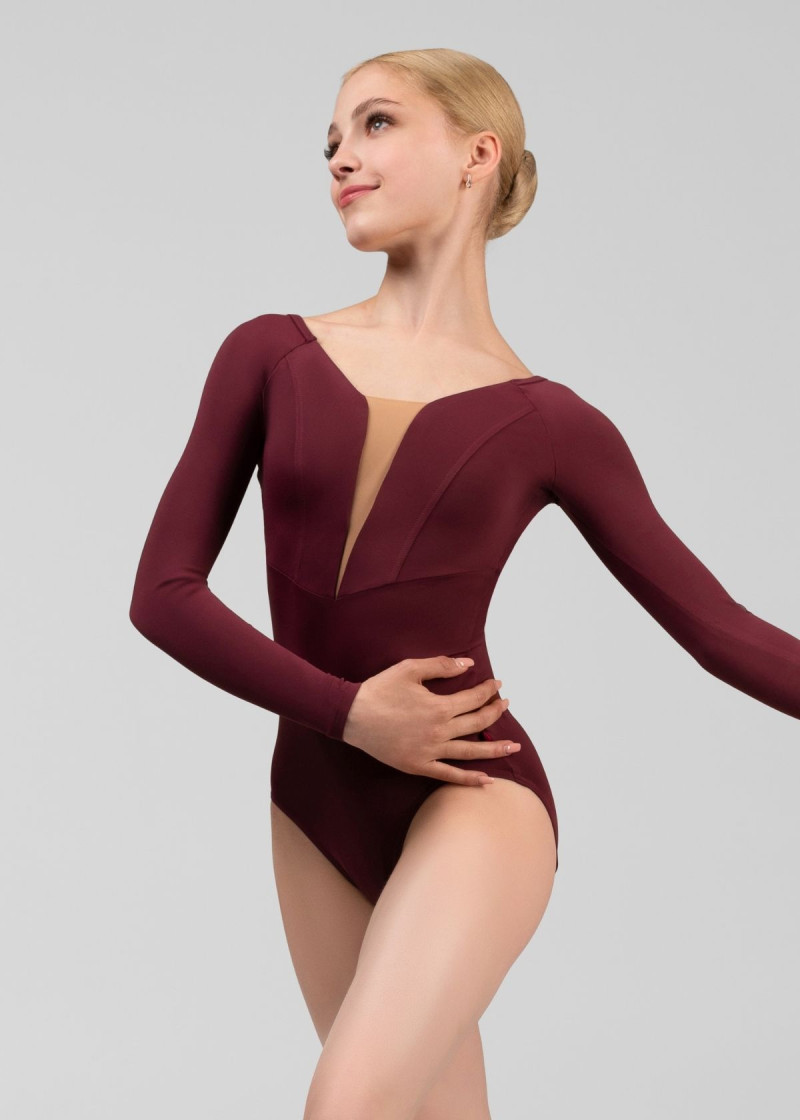 DANICA long raglan sleeve leotard by Grand Prix nylon, italian plum, XS