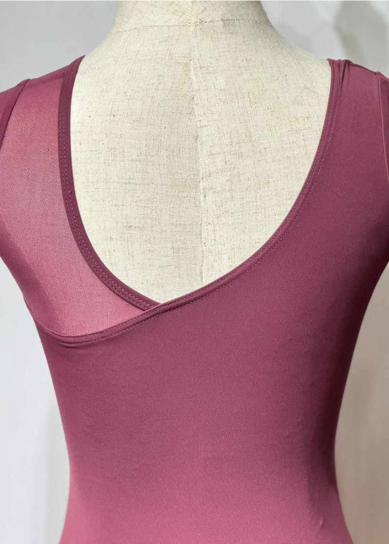 GRETA long sleeve leotard by Grand Prix nylon+mesh, italian plum, XS