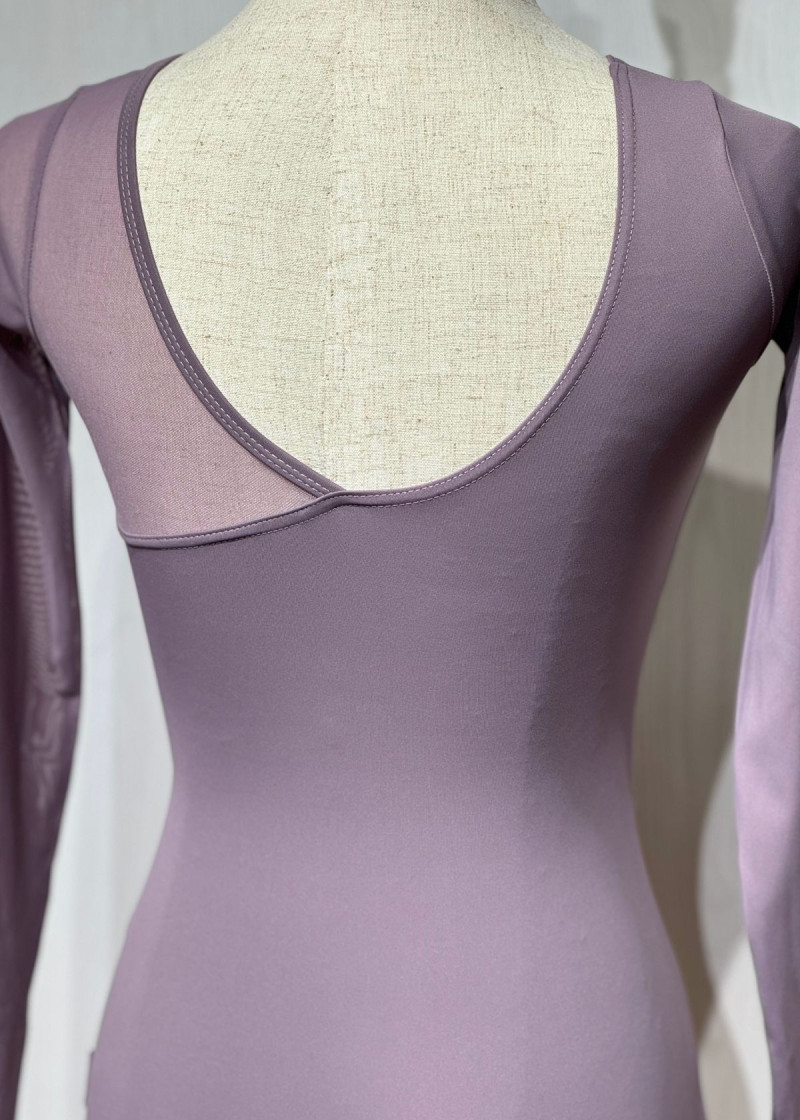 GRETA long sleeve leotard by Grand Prix nylon+mesh, vintage violet, M