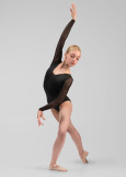 ELODIE long sleeve leotard by Grand Prix nylon+mesh, black, L