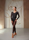 ELODIE long sleeve leotard by Grand Prix nylon+mesh, black, L