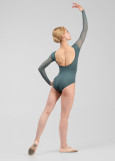 ELODIE long sleeve leotard by Grand Prix nylon+mesh, green lake, XS