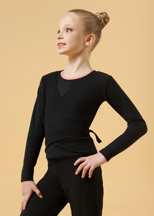 Top STASSI, long sleeve fleece, black, 122-128cm