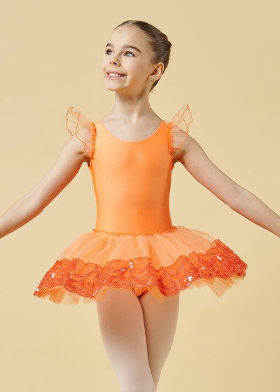 Tutu dress TIANA lycra+tulle, orange, 110cm