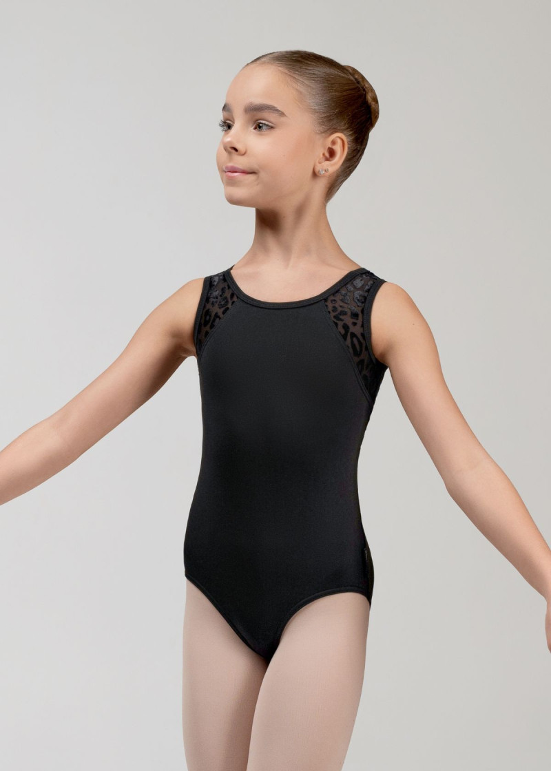 MIMI tank leotard by Grand Prix polyamide micro+flocked mesh, black, 128cm