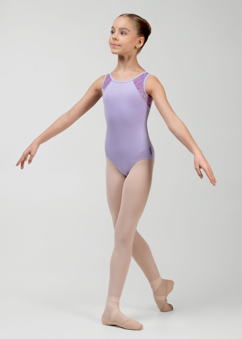 MIMI tank leotard by Grand Prix polyamide micro+flocked mesh, lilac, 128cm